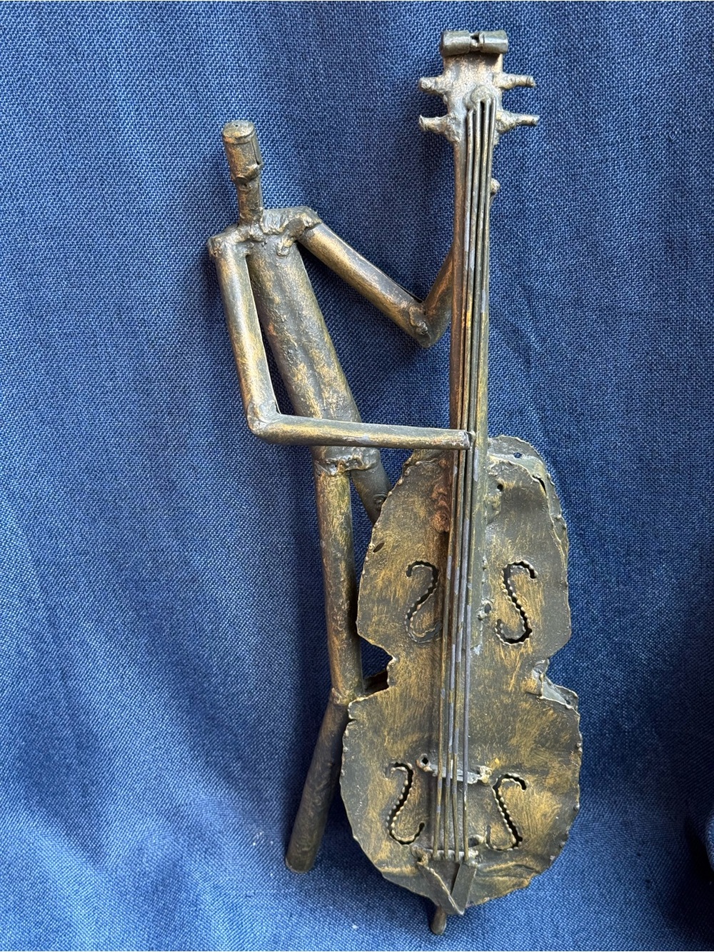 1980s Vintage Z Gallerie Brutalist Metal Jazz Cello Player Statue Sculpture 17